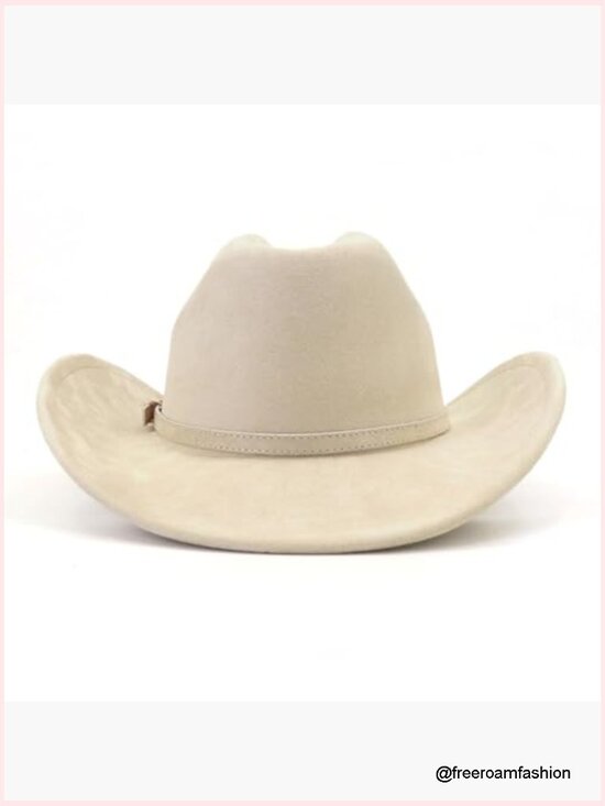 Wide Brim Felt Cowboy Hat with Buckle Belt - Unisex Western Hat main image 4